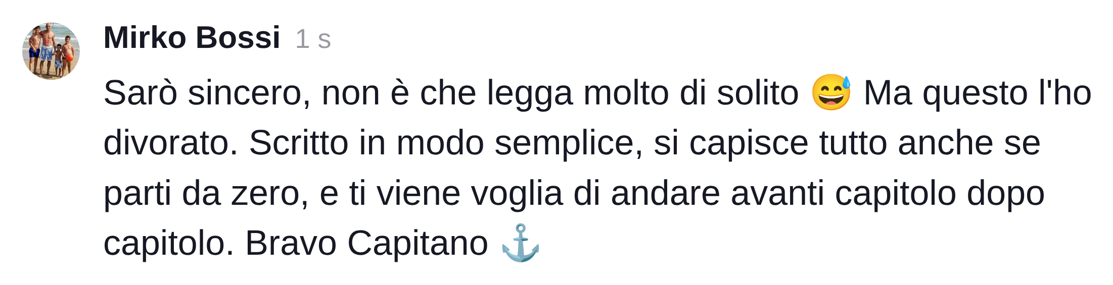 Commento di un lettore dal canale